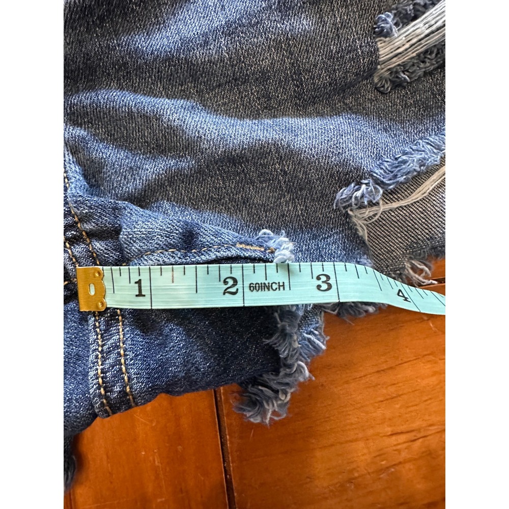 Aerie Womens Medium Distressed Denim Shorts Elastic Back High Rise Cut Off Blue - Picture 4 of 6